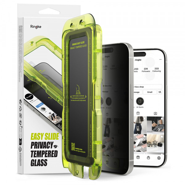 Folie de protectie Ecran Privacy Ringke Easy Slide pentru Apple 17 Pro Max, Sticla Securizata, Full Glue, Set 2 bucati