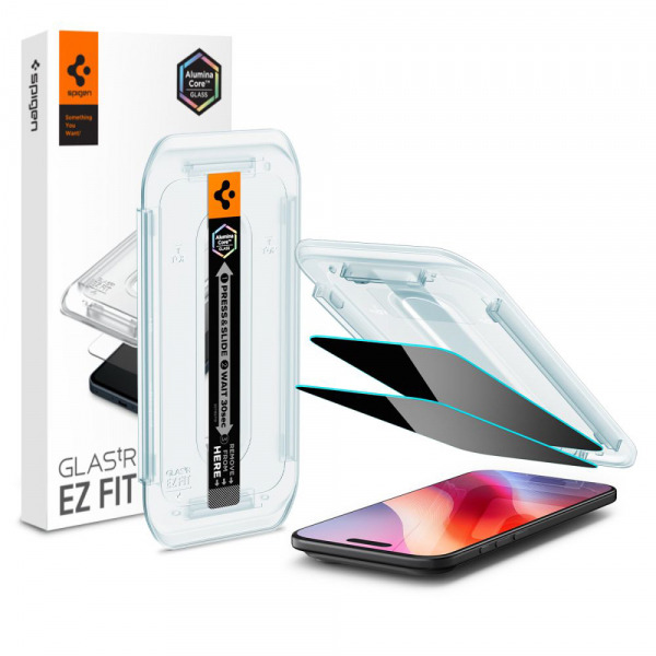 Folie de protectie Ecran Privacy Spigen GlastR EZ FIT pentru Apple iPhone 17 Air, Sticla Securizata, Full Glue, Set 2 bucati AGL09862