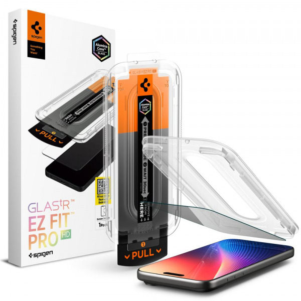 Folie de protectie Ecran Privacy Spigen GlastR EZ FIT Pro pentru Apple iPhone 18 Pro / 17 Pro / 17 / 16 Pro, Sticla Securizata, Full Glue AGL10098