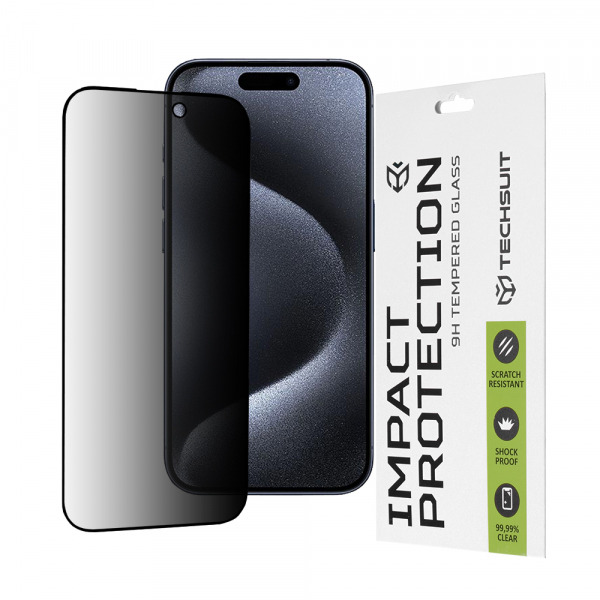 Folie de protectie Ecran Privacy Techsuit pentru Apple iPhone 15 Pro, Sticla Securizata, Full Glue, 111D