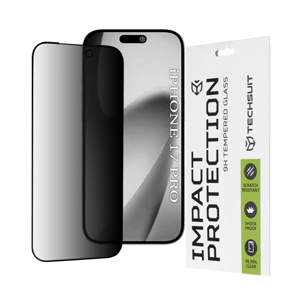 Folie de protectie Ecran Privacy Techsuit pentru Apple iPhone 18 Pro / 17 Pro, Sticla Securizata, Full Glue, 111D