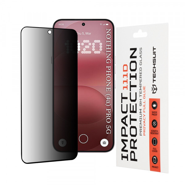 Folie de protectie Ecran Privacy Techsuit pentru Nothing Phone (4a) Pro, Sticla Securizata, Full Glue, 111D