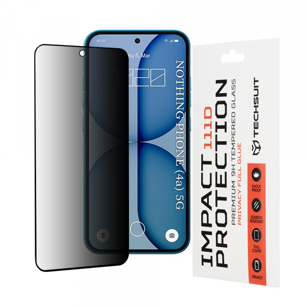 Folie de protectie Ecran Privacy Techsuit pentru Nothing Phone (4a), Sticla Securizata, Full Glue, 111D