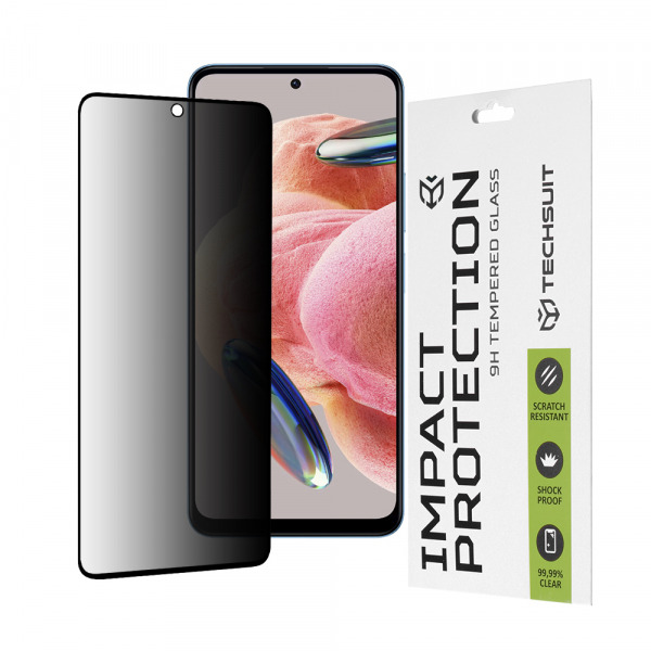 Folie de protectie Ecran Privacy Techsuit pentru Xiaomi Redmi Note 12 4G / Poco X5 / Note 12 5G, Sticla Securizata, Full Glue, 111D