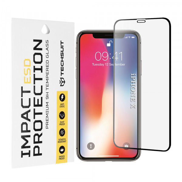 Folie de protectie Ecran Techsuit pentru Apple iPhone 11 Pro / XS / X, Sticla Securizata, Full Glue, Neagra