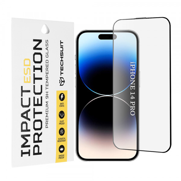 Folie de protectie Ecran Techsuit pentru Apple iPhone 14 Pro, Sticla Securizata, Full Glue, Neagra