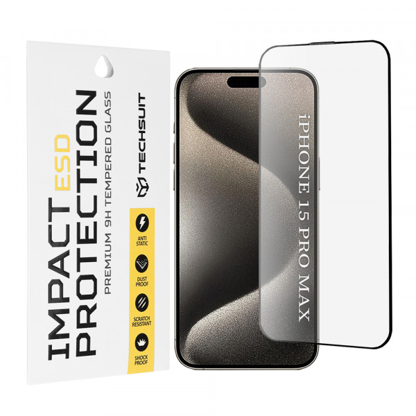 Folie de protectie Ecran Techsuit pentru Apple iPhone 15 Pro Max, Sticla Securizata, Full Glue, Neagra