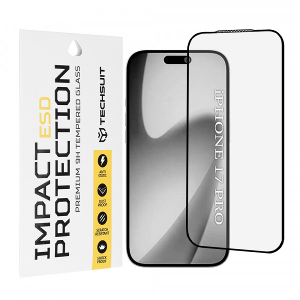 Folie de protectie Ecran Techsuit pentru Apple iPhone 17 Pro, Sticla Securizata, Full Glue, Neagra