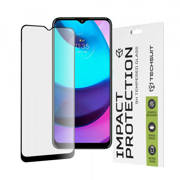 Folie de protectie Ecran Techsuit pentru Motorola Moto E20, Sticla Securizata, Full Glue, 111D, Neagra