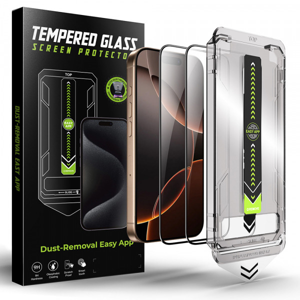 Folie de protectie Ecran Techsuit TitanGlass pentru Apple iPhone 18 Pro Max / 17 Pro Max, Sticla Securizata, Full Glue, Set 2 bucati, Neagra