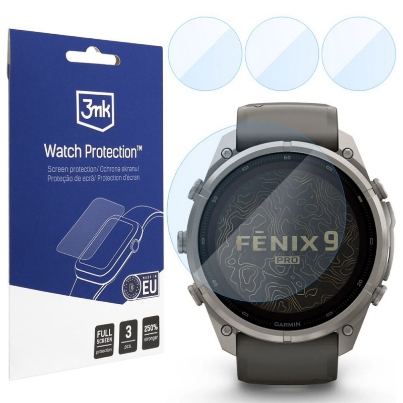 Folie Protectie 3MK FlexibleGlass pentru Garmin Fenix 9 Pro Solar 47mm, Set 3 bucati, Sticla Flexibila