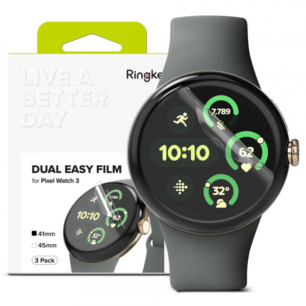 Folie Protectie Ringke Dual Easy pentru Google Pixel Watch 3 41mm, Set 3 bucati, Plastic