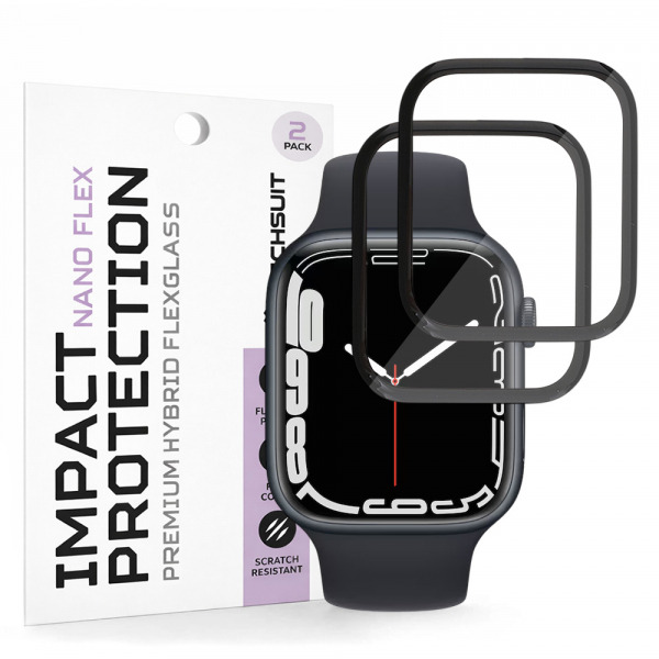 Folie de protectie Ecran Techsuit Nano Flex pentru Apple Watch Series 9 / 8 / 7 45mm, Plastic, Set 2 bucati, Neagra