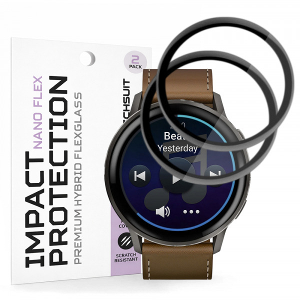 Folie Protectie Techsuit Nano Flex pentru Garmin Venu 4 45mm, Set 2 bucati, Plastic, Neagra