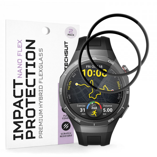 Folie Protectie Techsuit Nano Flex pentru Huawei Watch GT 5 Pro 46mm, Set 2 bucati, Plastic, Neagra
