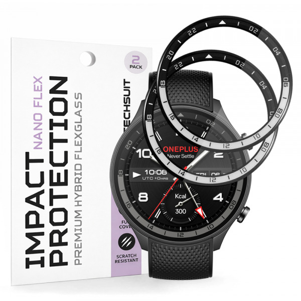 Folie Protectie Techsuit Nano Flex pentru OnePlus Watch 2R, Set 2 bucati, Plastic, Neagra