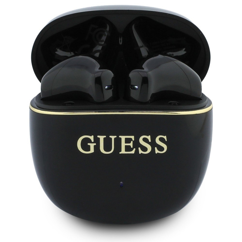 Handsfree Bluetooth Guess Glossy Gold Line Classic, TWS, Negru