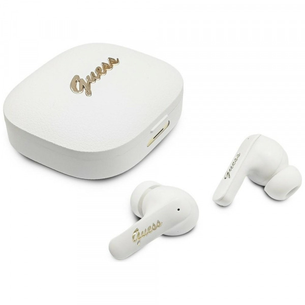 Handsfree Bluetooth Guess Script Metal Logo, TWS, Alb