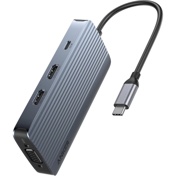 Hub USB-C Anker, 3 x USB-A 3.0 - 2 x USB-C - 2 x HDMI - 1 x VGA, Gri A83790A2