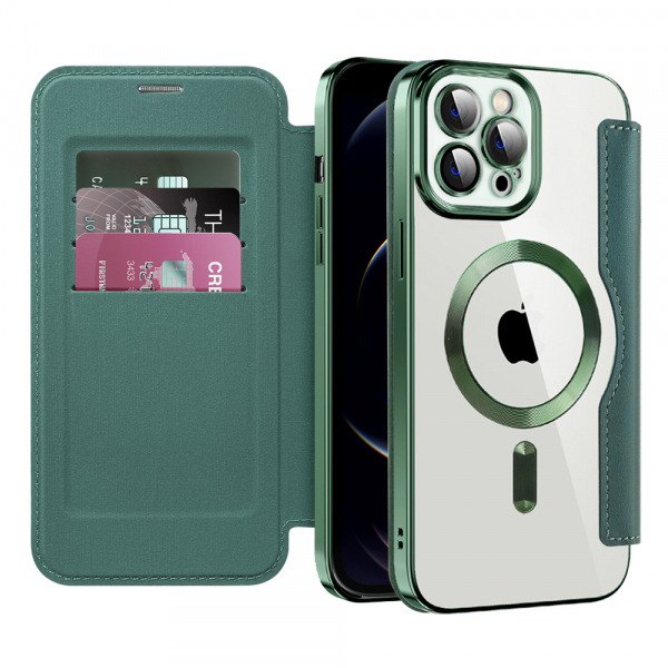 Husa MagSafe pentru Apple iPhone 12 Pro Max, Techsuit, SmartMag Book, Verde