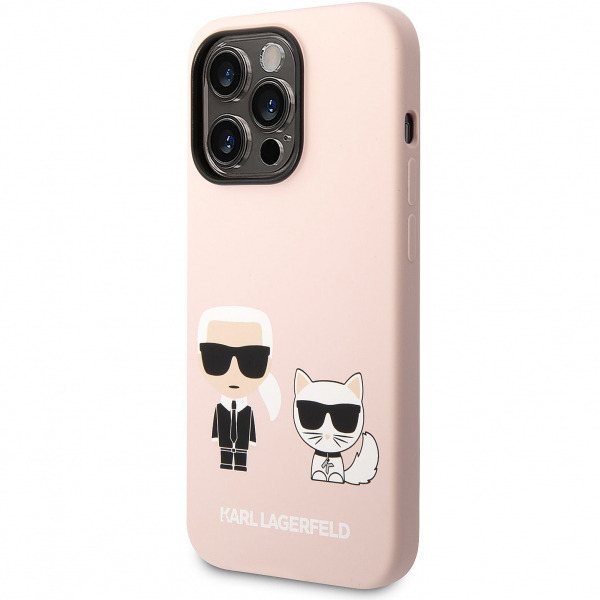 Husa MagSafe pentru Apple iPhone 14 Pro Max, Karl Lagerfeld, Silicone Body Karl & Choupette, Roz