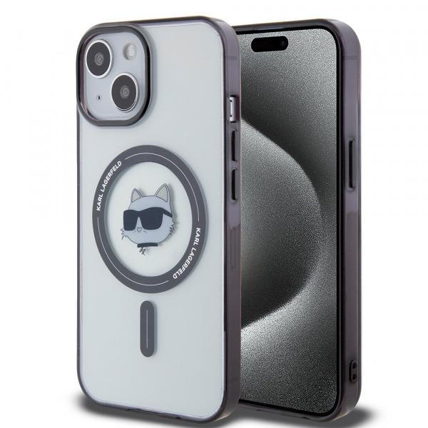 Husa MagSafe pentru Apple iPhone 15 Plus, Karl Lagerfeld, IML Choupette's Head, Transparenta