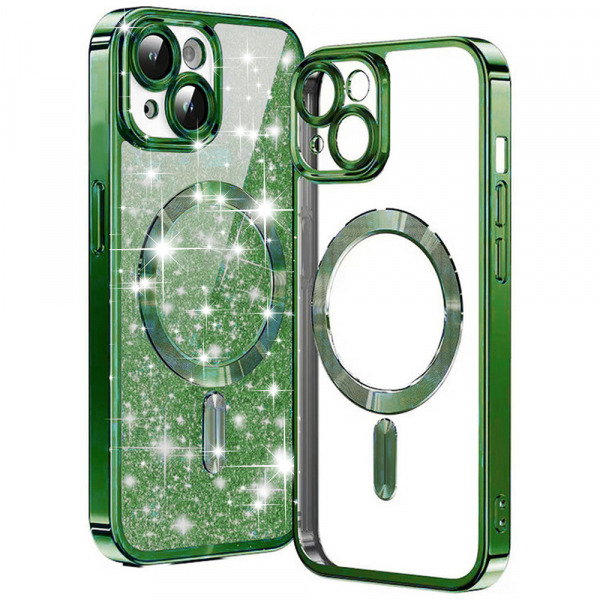 Husa MagSafe pentru Apple iPhone 15 Plus, Techsuit, Luxury Glitter, Verde Inchis
