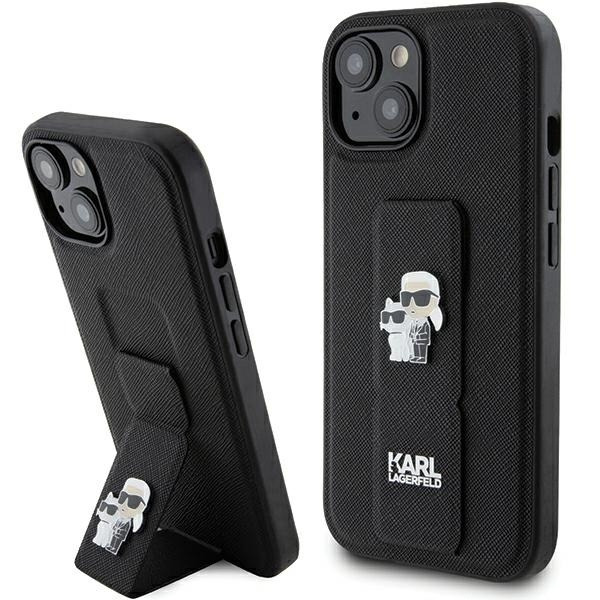 Husa MagSafe pentru Apple iPhone 15 Plus / 14 Plus, Karl Lagerfeld, Saffiano Gripstand Karl & Choupette, Neagra