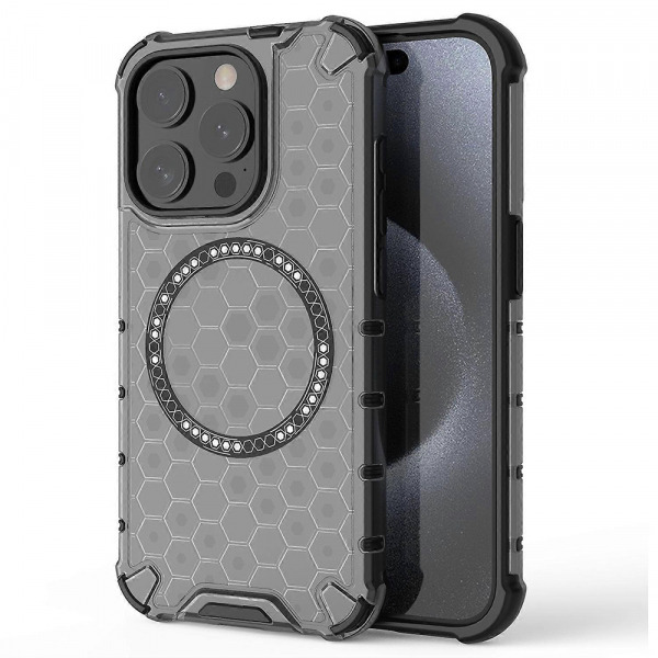 Husa MagSafe pentru Apple iPhone 15 Pro, Techsuit, HoneyComb Shield, Neagra