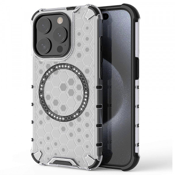 Husa MagSafe pentru Apple iPhone 15 Pro Max, Techsuit, HoneyComb Shield, Alba