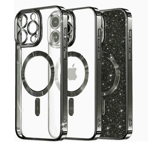 Husa MagSafe pentru Apple iPhone 15 Pro Max, Techsuit, Luxury Glitter, Neagra
