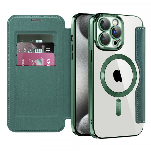 Husa MagSafe pentru Apple iPhone 15 Pro, Techsuit, SmartMag Book, Verde