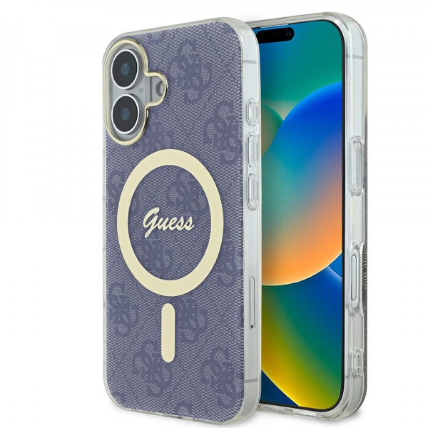 Husa MagSafe pentru Apple iPhone 16, Guess, IML 4G, Albastra