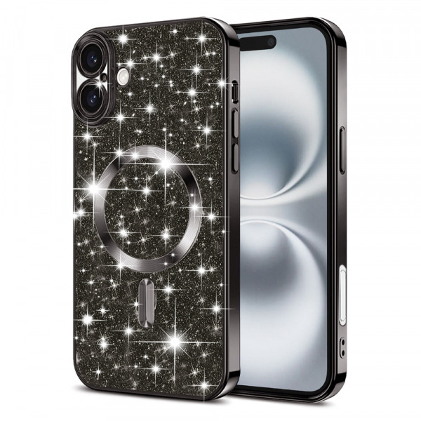 Husa MagSafe pentru Apple iPhone 16 Plus, Techsuit, Luxury Glitter, Neagra