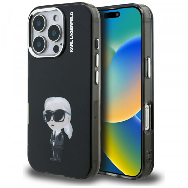 Husa MagSafe pentru Apple iPhone 16 Pro, Karl Lagerfeld, IML Aquarelle Logo Karl, Neagra