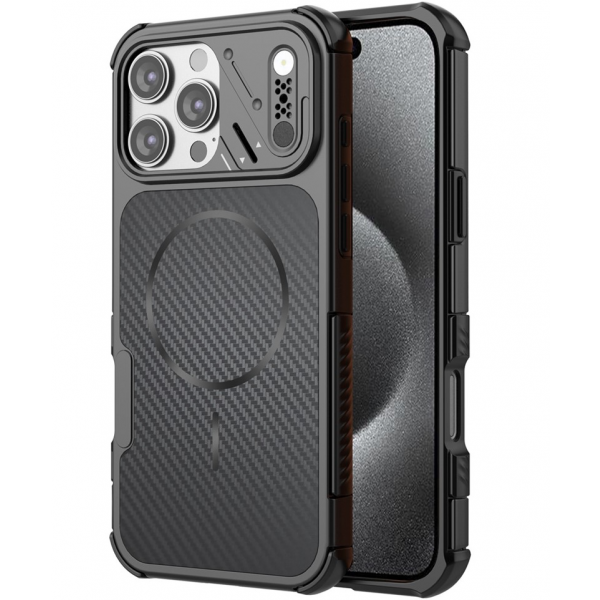 Husa MagSafe pentru Apple iPhone 16 Pro Max, OEM, Carbon and Corner Protection, Neagra