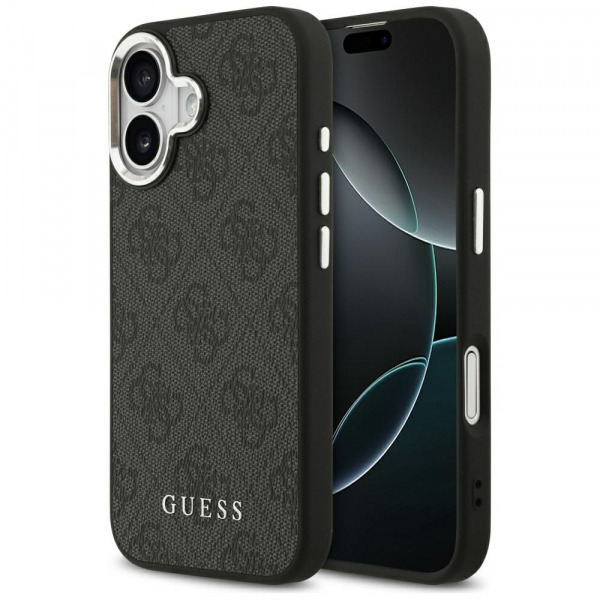 Husa MagSafe pentru Apple iPhone 17, Guess, 4G Classic Logo, Neagra