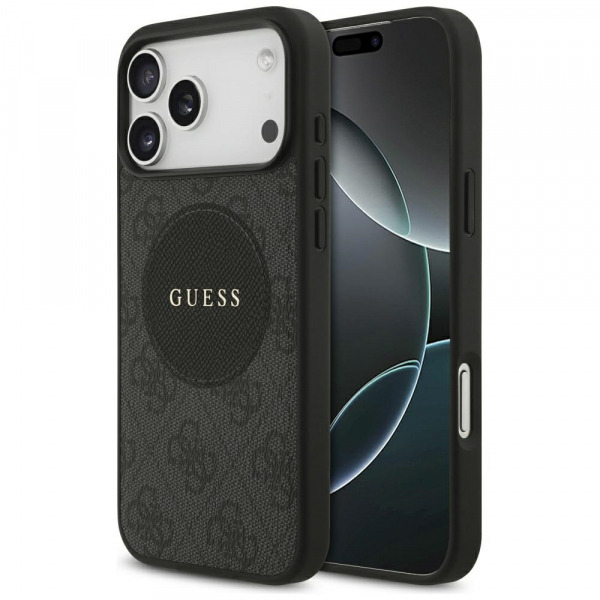 Husa MagSafe pentru Apple iPhone 18 Pro / 17 Pro, Guess, 4G Circle Classic Logo, Neagra