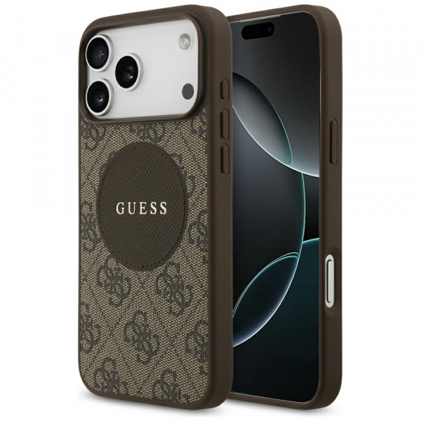 Husa MagSafe pentru Apple iPhone 18 Pro Max / 17 Pro Max, Guess, 4G Circle Classic Logo, Maro