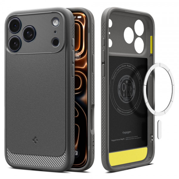 Husa MagSafe pentru Apple iPhone 18 Pro Max / 17 Pro Max, Spigen, Rugged Armor, Gri ACS10264