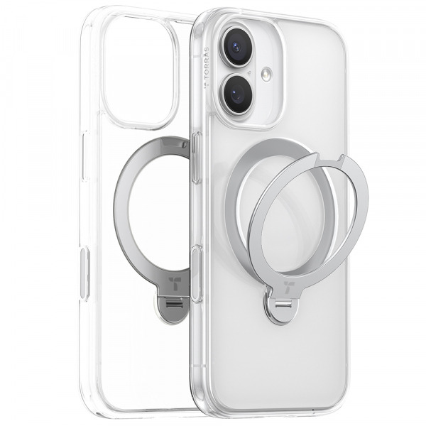 Husa MagSafe pentru Apple iPhone 17, Torras, Ostand Spin, Transparenta