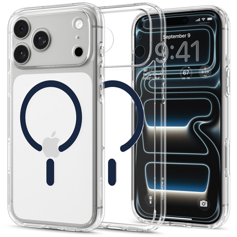 Husa MagSafe pentru Apple iPhone 18 Pro / 17 Pro, Spigen, Ultra Hybrid, Transparenta Bleumarin ACS12158