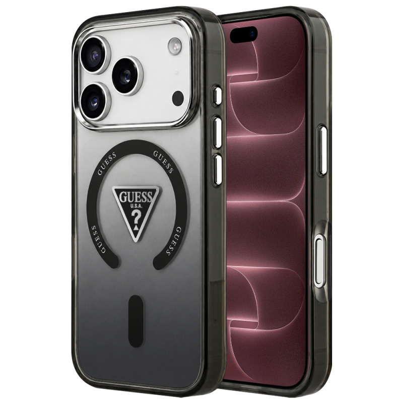 Husa MagSafe pentru Apple iPhone 18 Pro Max / 17 Pro Max, Guess, IML Gradient Triangle Logo, Neagra