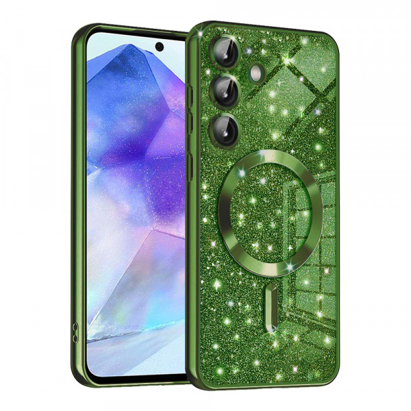 Husa MagSafe pentru Samsung Galaxy A55 5G A556, Techsuit, Luxury Glitter, Verde Inchis