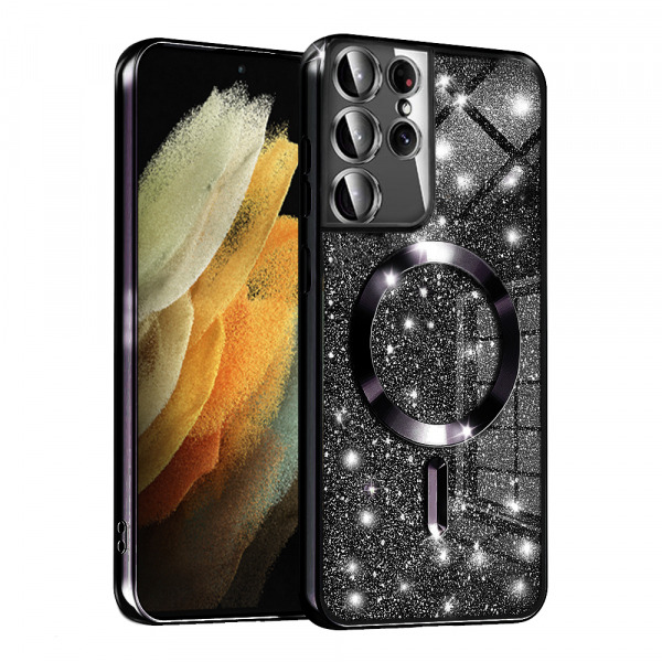 Husa MagSafe pentru Samsung Galaxy S21 Ultra 5G G998, Techsuit, Luxury Glitter, Neagra