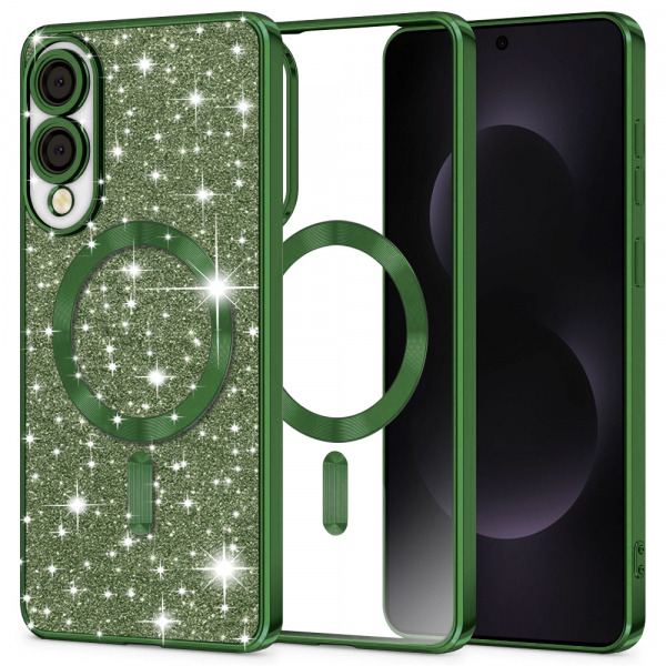 Husa MagSafe pentru Samsung Galaxy S25 Edge S937, Techsuit, Luxury Glitter, Verde Inchis