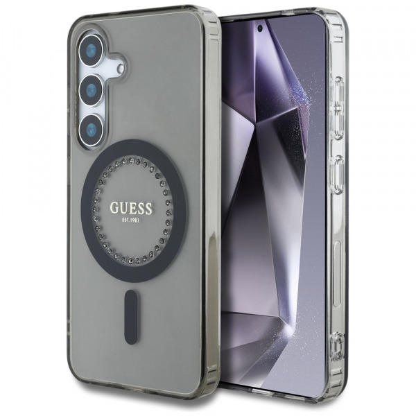 Husa MagSafe pentru Samsung Galaxy S25 S931, Guess, IML Rhinestone, Neagra
