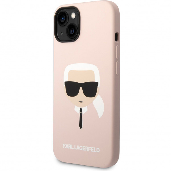 Husa pentru Apple iPhone 14 Plus, Karl Lagerfeld, Silicone Karl's Head, Roz