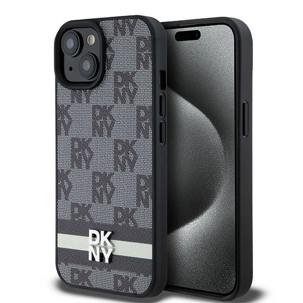 Husa pentru Apple iPhone 15, DKNY, Checkered Mono Pattern & Printed Stripes, Neagra