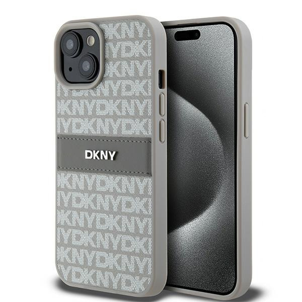 Husa pentru Apple iPhone 15, DKNY, Mono Stripe & Metal Logo, Bej
